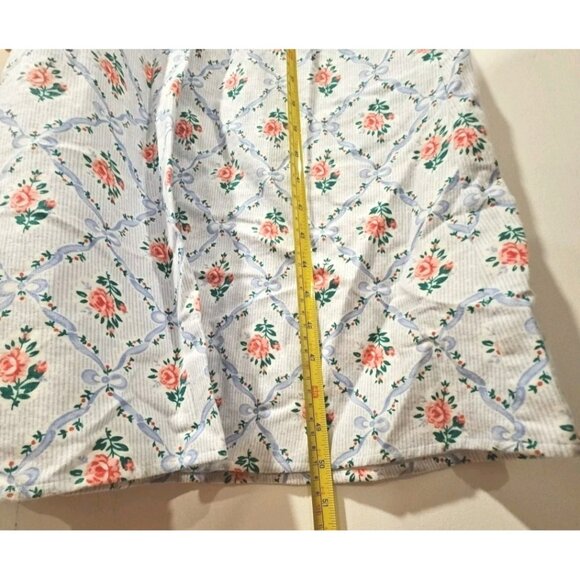 Lanz of Salzburg Red Rose Long Flannel Blue Nightgown Small Cottagecore Floral - Picture 6 of 9